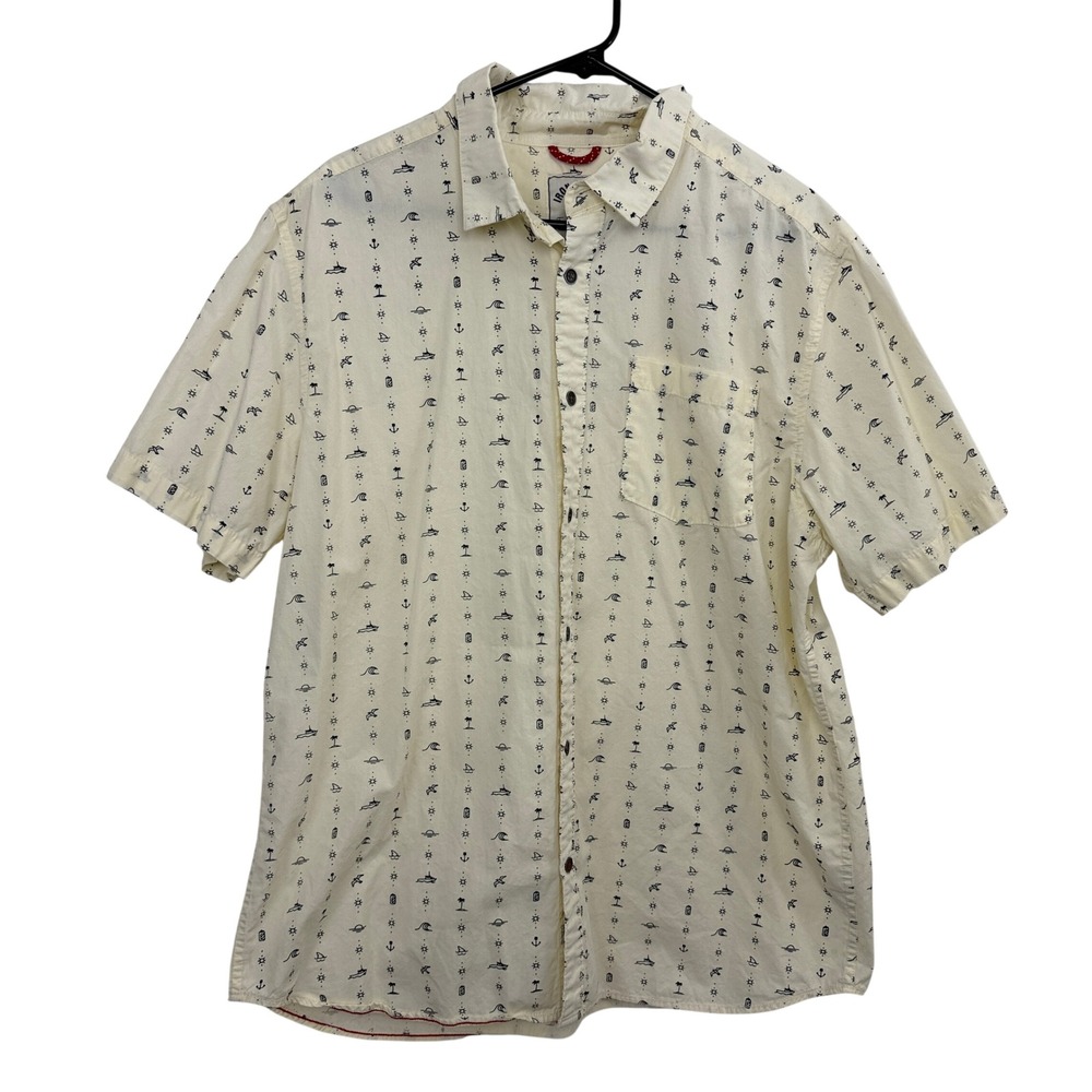 Iron and Resin Shirt Mens XL Cream Wave Searcher Short Sleeve Button Up Nautical